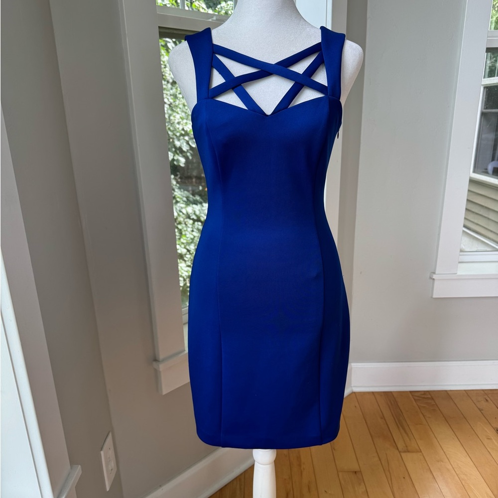 Guess Cobalt Blue Strappy Bodycon Mini Dress Homecoming Formal Prom Size 0 - Picture 15 of 15